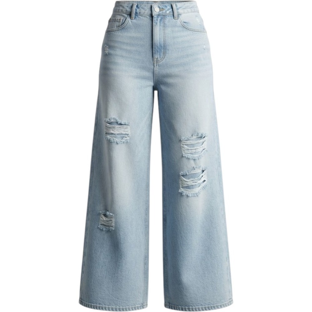 ALMOST FAMOUS Wide-Leg Distressed Jeans Womens Juniors 5 Light Wash Denim